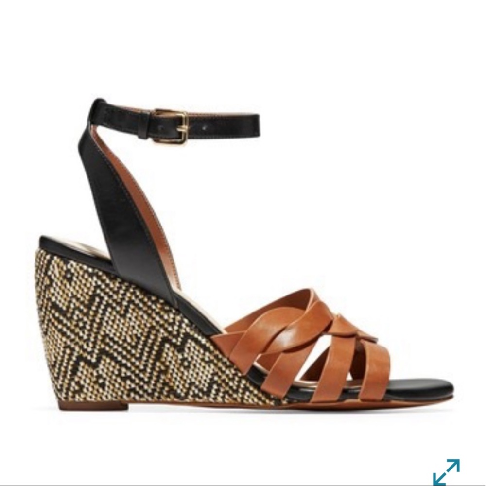 Cole Haan Myra Grand Braid Wedge black tan size 10